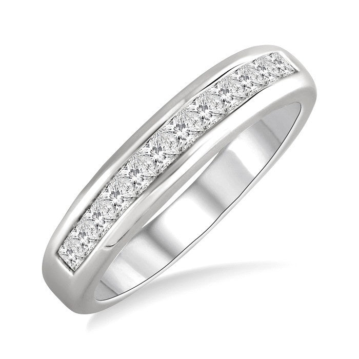 1 Ctw Princess Cut Diamond Wedding Band in 14K White Gold