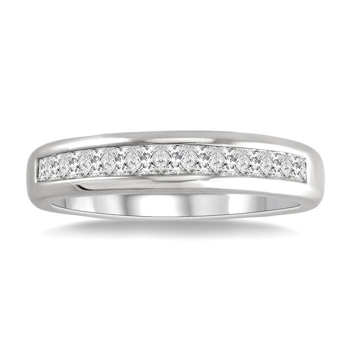 1 Ctw Princess Cut Diamond Wedding Band in 14K White Gold
