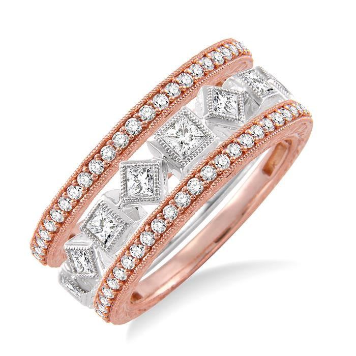 1 Ctw Diamond Stackable Band Set in 14K Rose and White Gold
