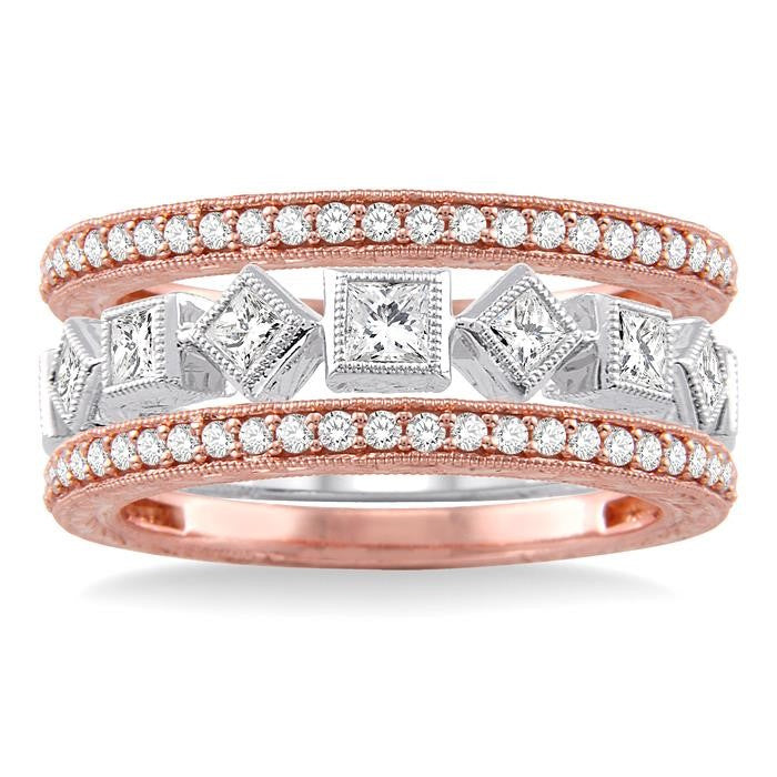 1 Ctw Diamond Stackable Band Set in 14K Rose and White Gold