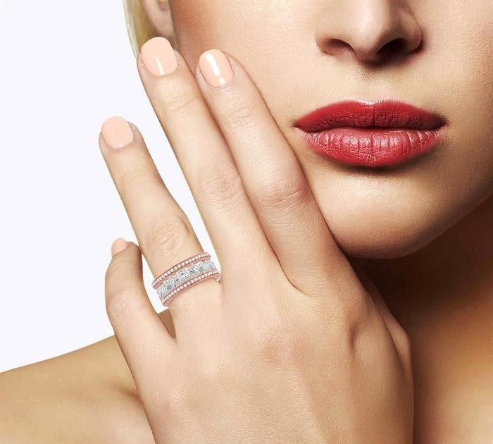 1 Ctw Diamond Stackable Band Set in 14K Rose and White Gold