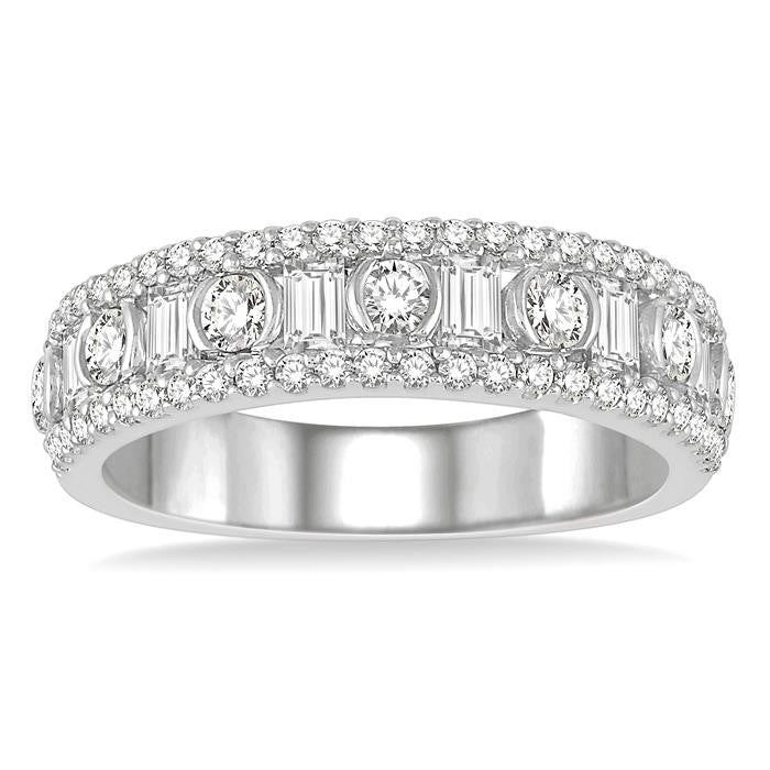 1 Ctw Baguette & Round Cut Diamond Fashion Band in 14K White Gold