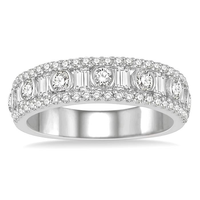 1 Ctw Baguette & Round Cut Diamond Fashion Band in 14K White Gold