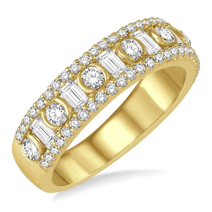 1 Ctw Baguette & Round Cut Diamond Fashion Band in 14K Yellow Gold