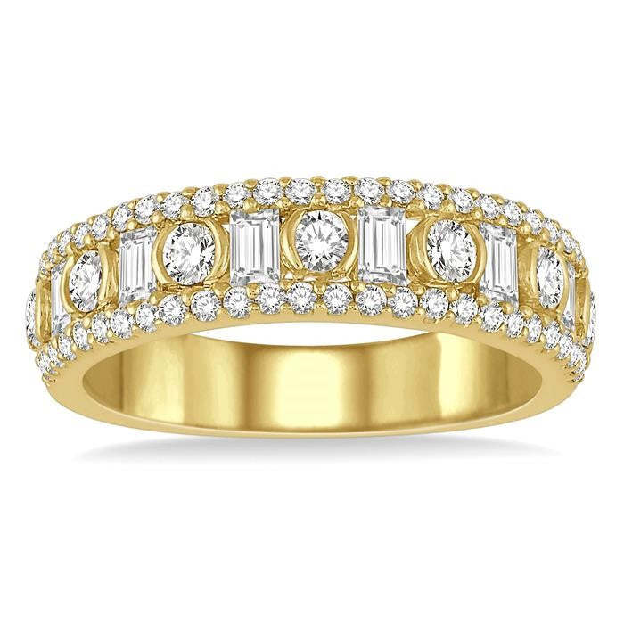 1 Ctw Baguette & Round Cut Diamond Fashion Band in 14K Yellow Gold
