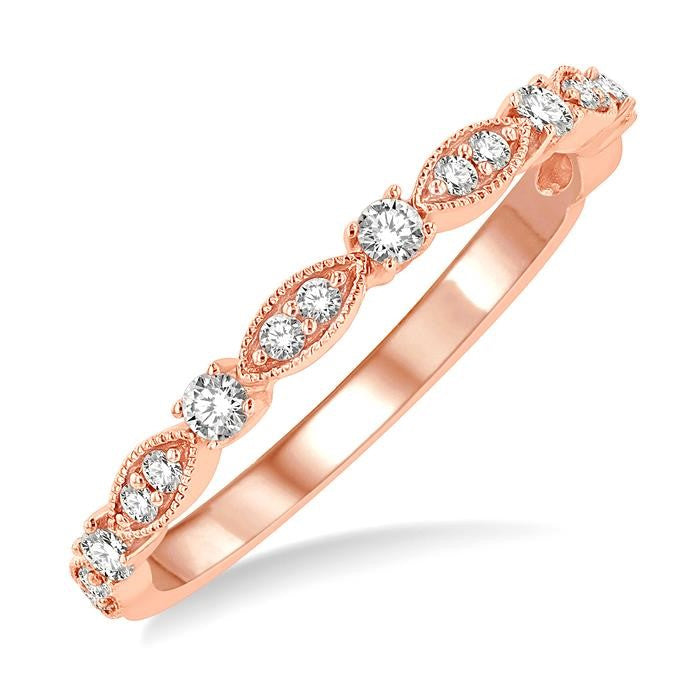 1/4 Ctw Lattice Marquise and Circular Mount Round Cut Diamond Stackable Band in 14K Rose Gold