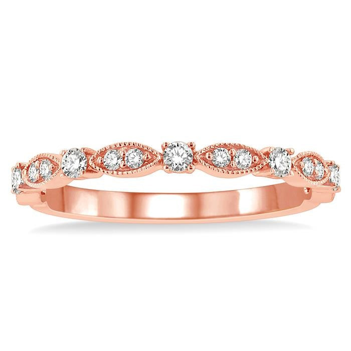 1/4 Ctw Lattice Marquise and Circular Mount Round Cut Diamond Stackable Band in 14K Rose Gold