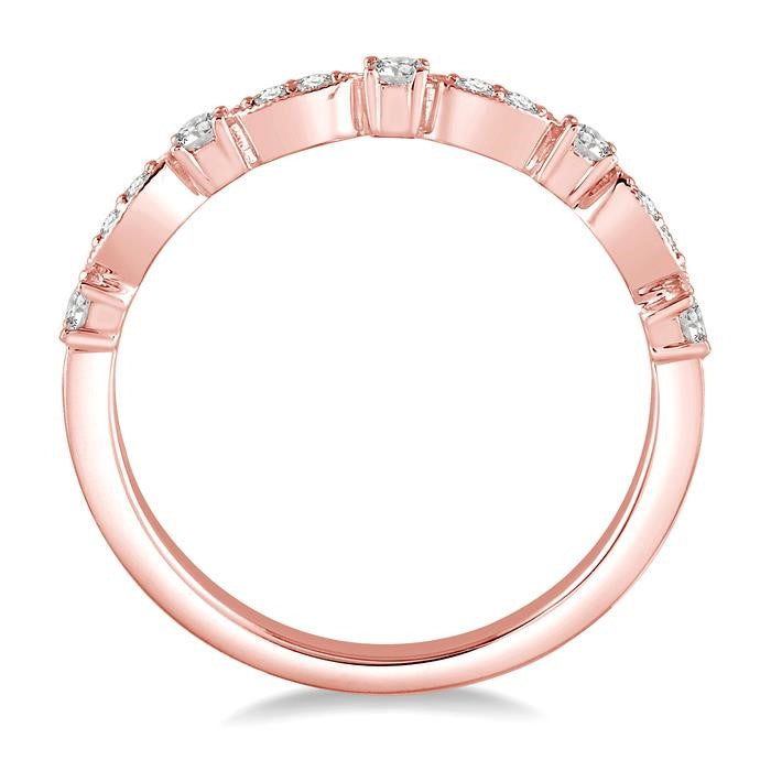 1/4 Ctw Lattice Marquise and Circular Mount Round Cut Diamond Stackable Band in 14K Rose Gold