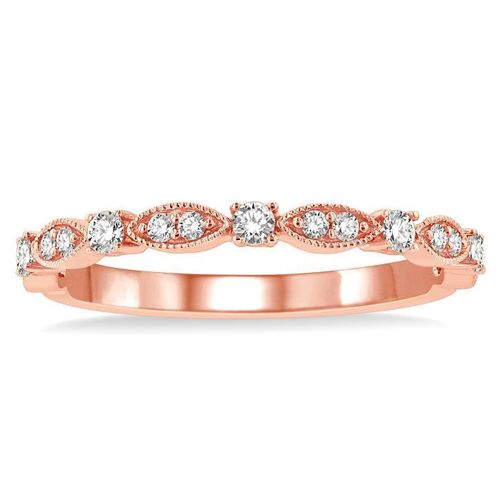 1/4 Ctw Lattice Marquise and Circular Mount Round Cut Diamond Stackable Band in 14K Rose Gold