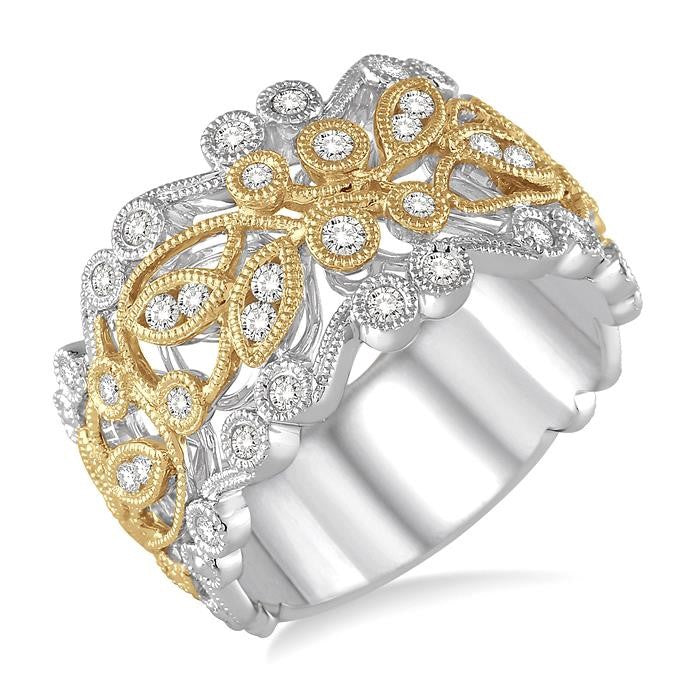 1/2 Ctw Round Cut Diamond Fashion Band in 14K White and Yellow Gold