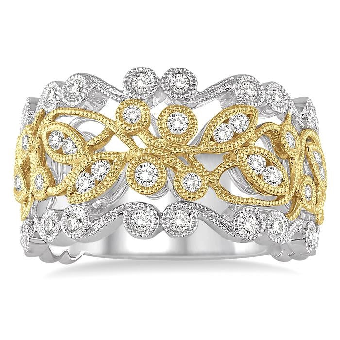 1/2 Ctw Round Cut Diamond Fashion Band in 14K White and Yellow Gold