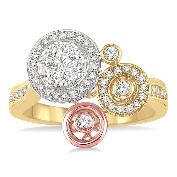 5/8 Ctw Round Cut Diamond Shine Bright Fashion Ring in 14K Tri Color Gold