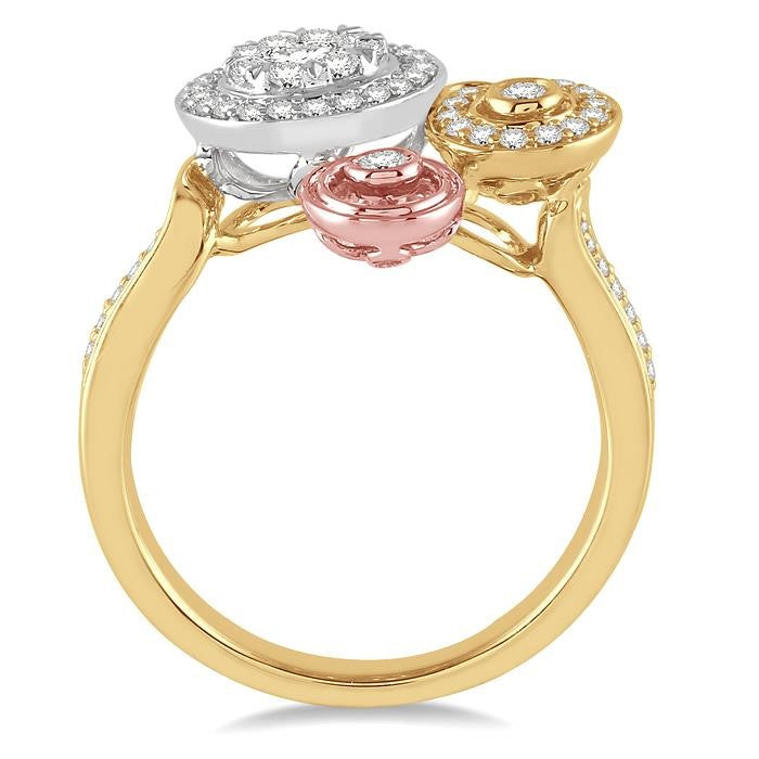 5/8 Ctw Round Cut Diamond Shine Bright Fashion Ring in 14K Tri Color Gold