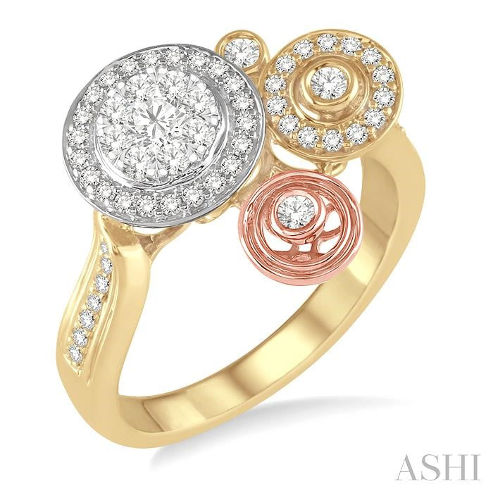 5/8 Ctw Round Cut Diamond Shine Bright Fashion Ring in 14K Tri Color Gold