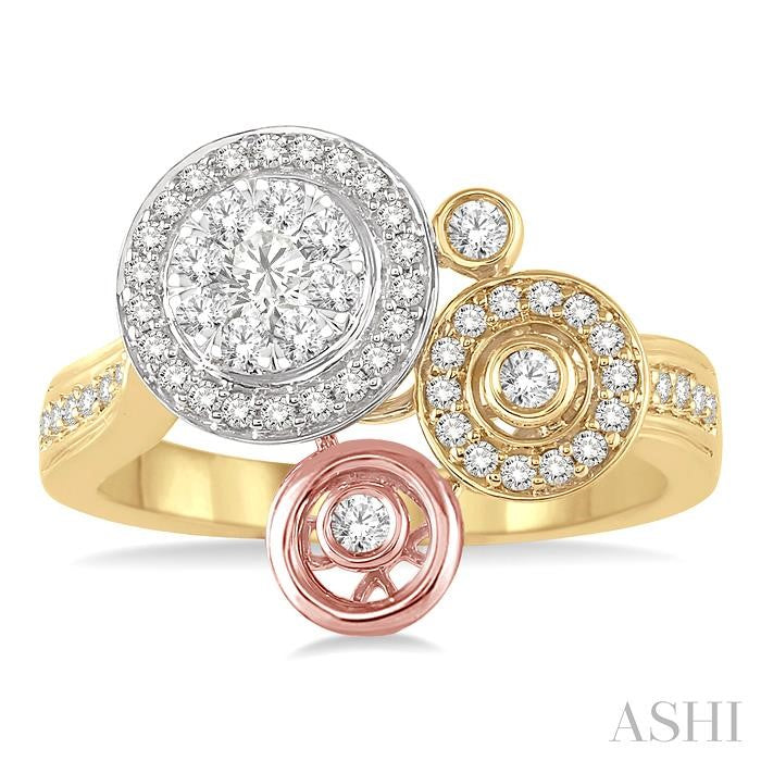 5/8 Ctw Round Cut Diamond Shine Bright Fashion Ring in 14K Tri Color Gold