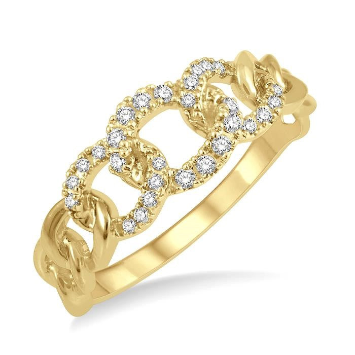 1/6 Ctw Curb & Cuban Round Cut Diamond Fashion Band in 14K Yellow Gold
