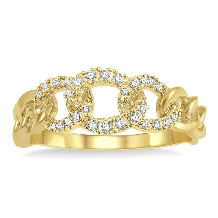 1/6 Ctw Curb & Cuban Round Cut Diamond Fashion Band in 14K Yellow Gold