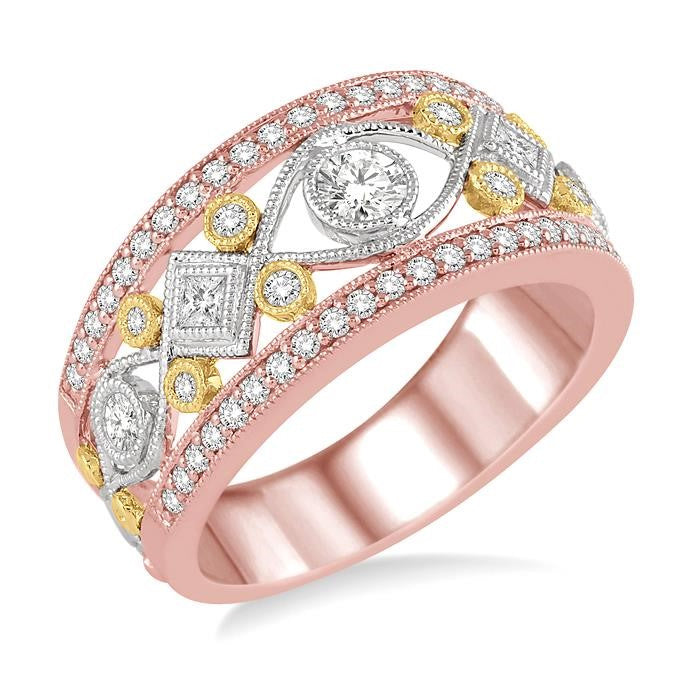 3/4 Ctw Diamond Fashion Band in 14K Tri Color Gold