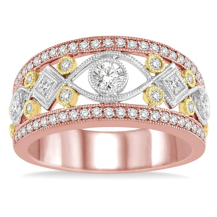 3/4 Ctw Diamond Fashion Band in 14K Tri Color Gold
