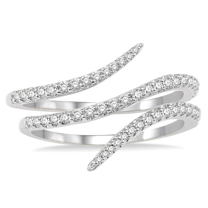 1/3 Ctw Double Spiral Open-End Round Cut Diamond Fashion Ring in 14K White Gold