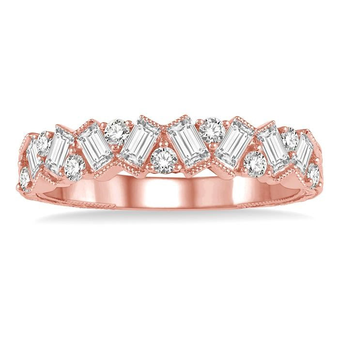 5/8 Ctw Zigzag Baguette and Round Cut Diamond Band in 14K Rose Gold