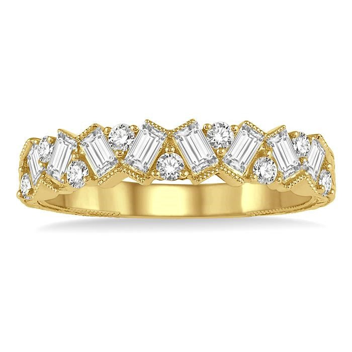 5/8 Ctw Zigzag Baguette and Round Cut Diamond Band in 14K Yellow Gold