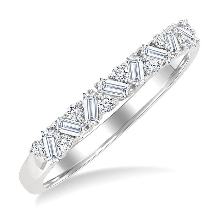 1/3 Ctw Zig Zag Scatter Baguette and Round Cut Diamond Fashion Band in 14K White Gold