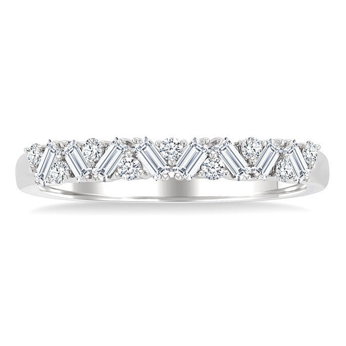1/3 Ctw Zig Zag Scatter Baguette and Round Cut Diamond Fashion Band in 14K White Gold