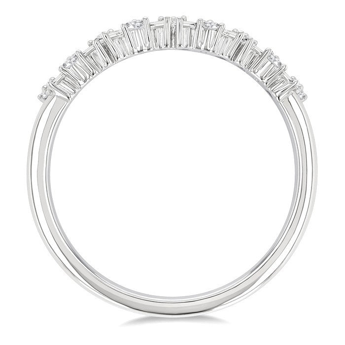 1/3 Ctw Zig Zag Scatter Baguette and Round Cut Diamond Fashion Band in 14K White Gold