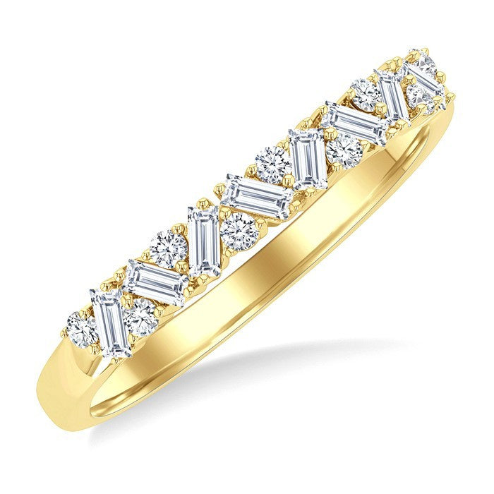 1/3 Ctw Zig Zag Scatter Baguette and Round Cut Diamond Fashion Band in 14K Yellow Gold