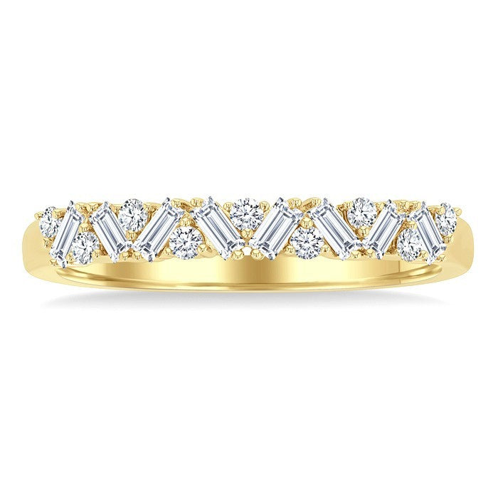 1/3 Ctw Zig Zag Scatter Baguette and Round Cut Diamond Fashion Band in 14K Yellow Gold