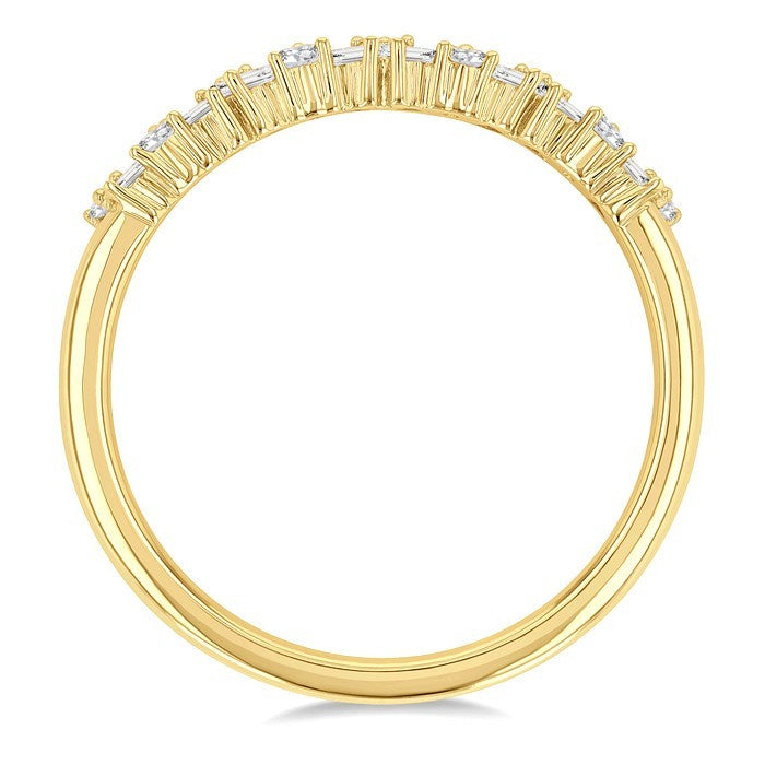 1/3 Ctw Zig Zag Scatter Baguette and Round Cut Diamond Fashion Band in 14K Yellow Gold