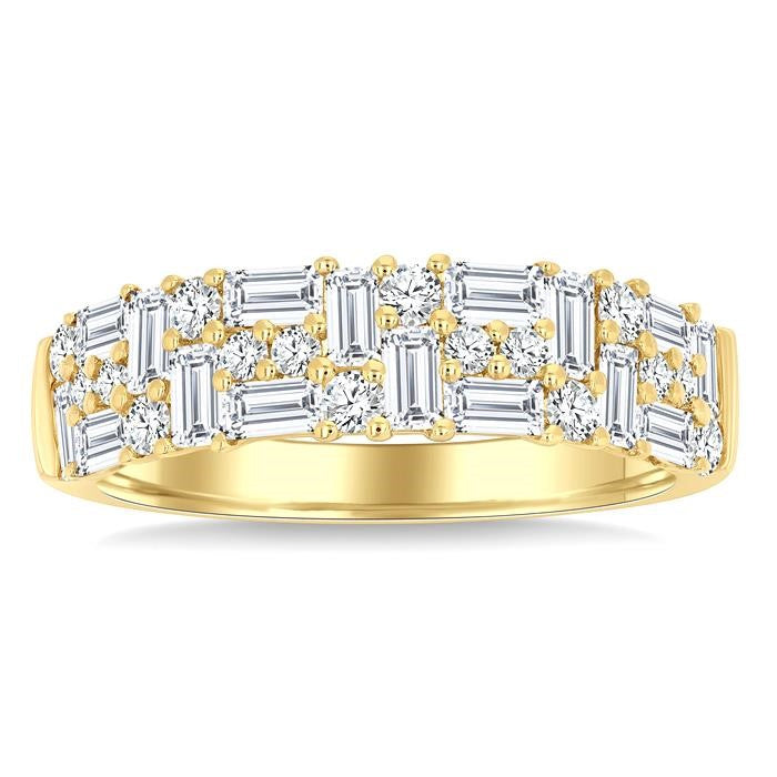 1 1/10 Ctw Baguette and Round Cut Diamond Fashion Band in 14K Yellow Gold