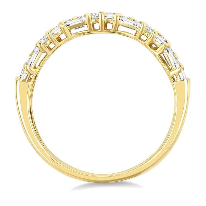 1 1/10 Ctw Baguette and Round Cut Diamond Fashion Band in 14K Yellow Gold