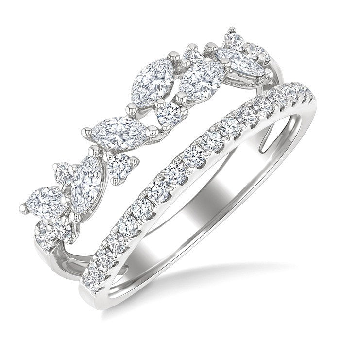 3/4 Ctw Marquise and Round Cut Diamond Split Twin Row Fashion Ring in 14K White Gold