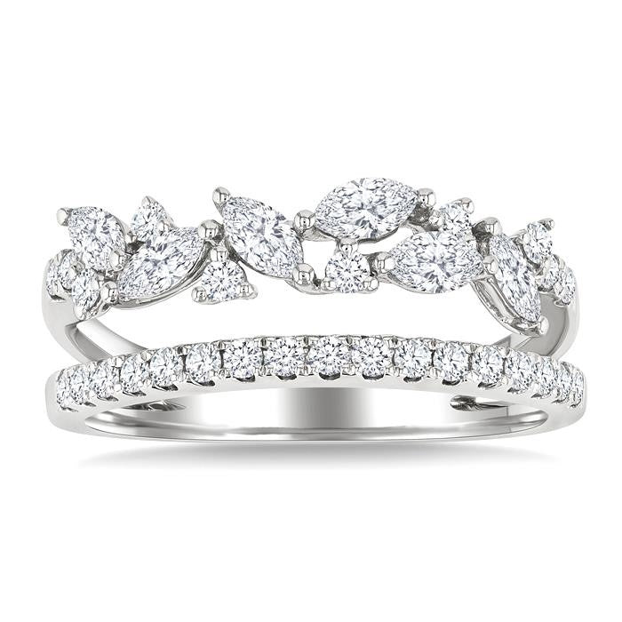 3/4 Ctw Marquise and Round Cut Diamond Split Twin Row Fashion Ring in 14K White Gold