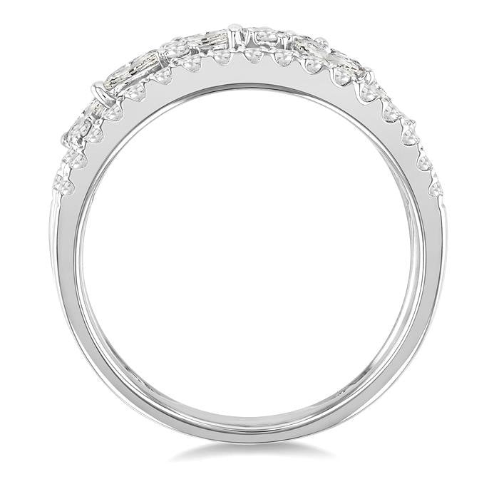 3/4 Ctw Marquise and Round Cut Diamond Split Twin Row Fashion Ring in 14K White Gold
