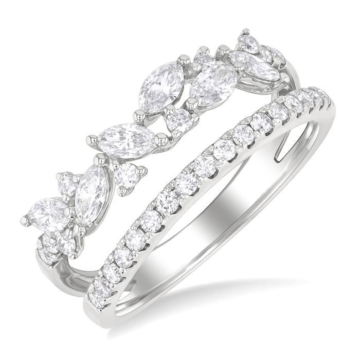3/4 Ctw Marquise and Round Cut Diamond Split Twin Row Fashion Ring in 14K White Gold