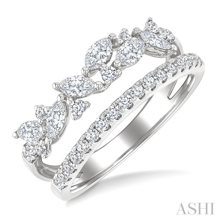 3/4 Ctw Marquise and Round Cut Diamond Split Twin Row Fashion Ring in 14K White Gold