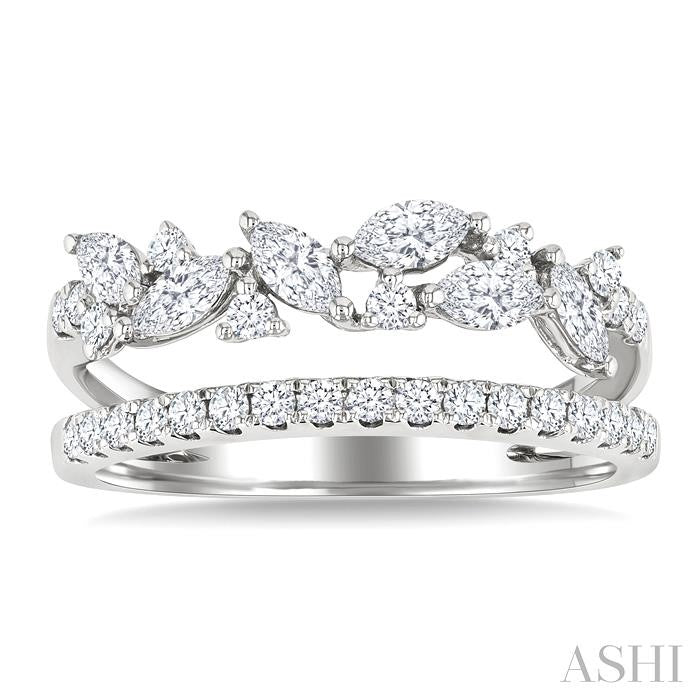 3/4 Ctw Marquise and Round Cut Diamond Split Twin Row Fashion Ring in 14K White Gold