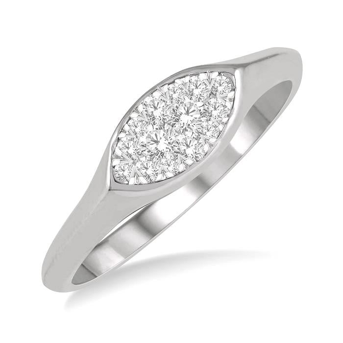 1/5 Ctw Marquise Shape Shine Bright Round Cut Diamond Ring in 14K White Gold