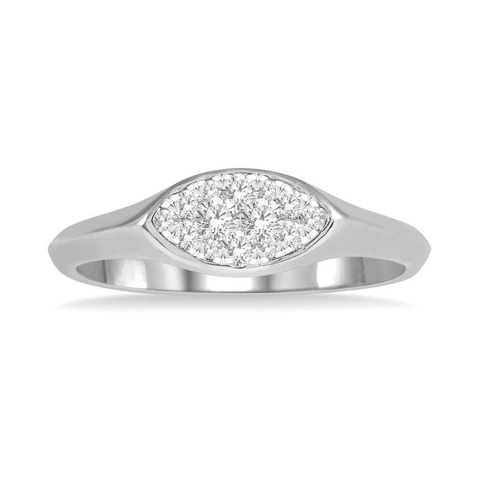 1/5 Ctw Marquise Shape Shine Bright Round Cut Diamond Ring in 14K White Gold