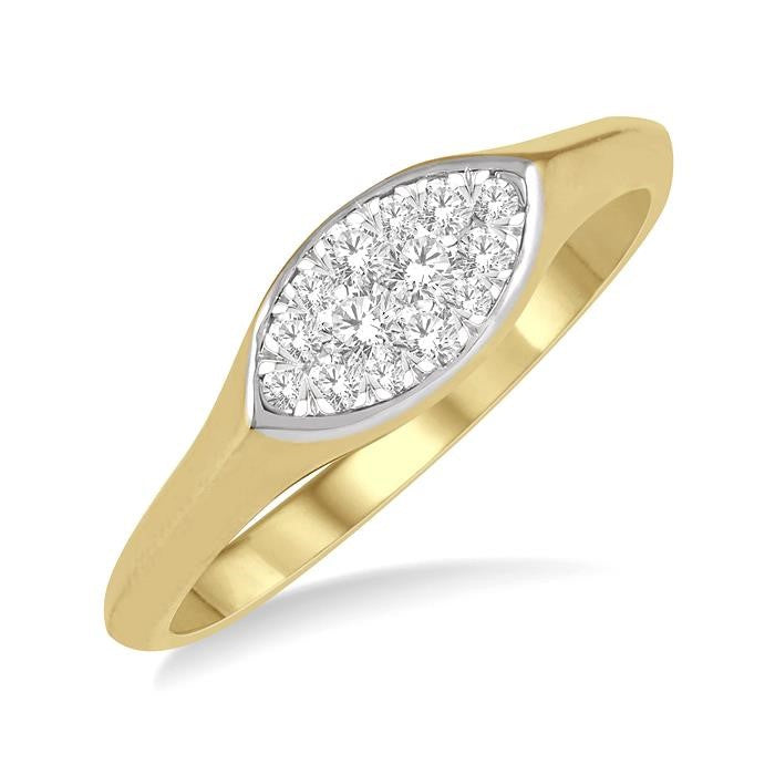 1/5 Ctw Marquise Shape Shine Bright Round Cut Diamond Ring in 14K Yellow and White Gold
