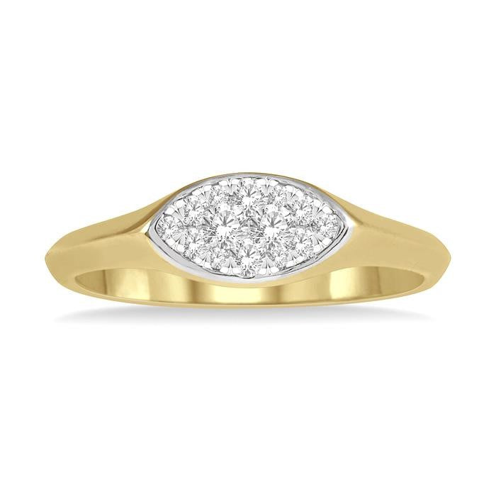 1/5 Ctw Marquise Shape Shine Bright Round Cut Diamond Ring in 14K Yellow and White Gold