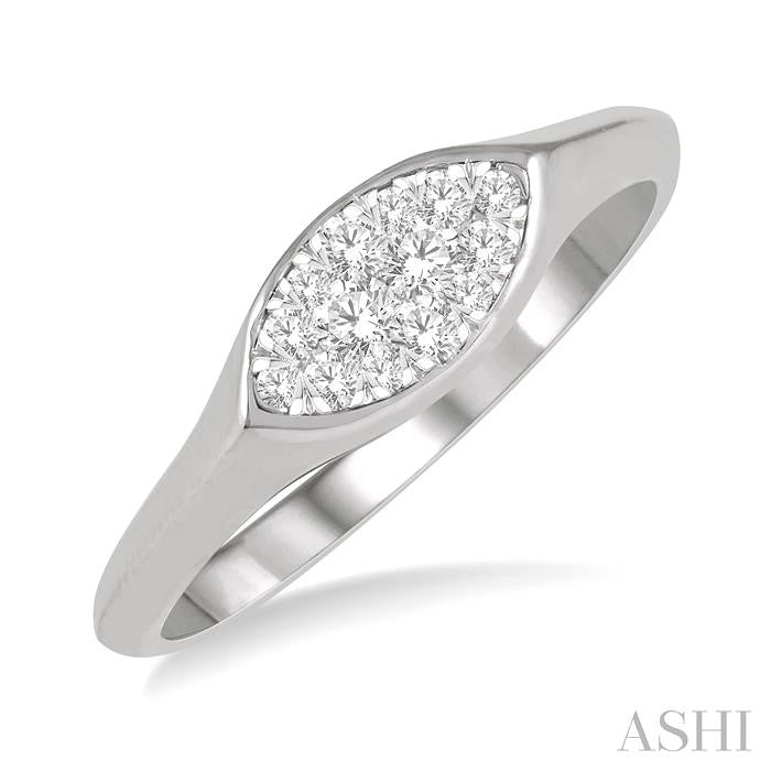 1/5 Ctw Marquise Shape Shine Bright Round Cut Diamond Ring in 14K White Gold