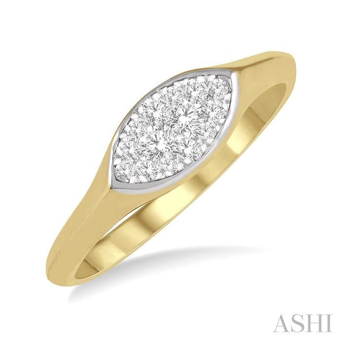 1/5 Ctw Marquise Shape Shine Bright Round Cut Diamond Ring in 14K Yellow and White Gold