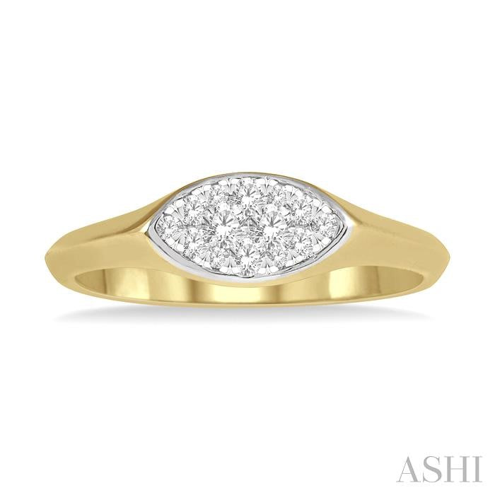 1/5 Ctw Marquise Shape Shine Bright Round Cut Diamond Ring in 14K Yellow and White Gold