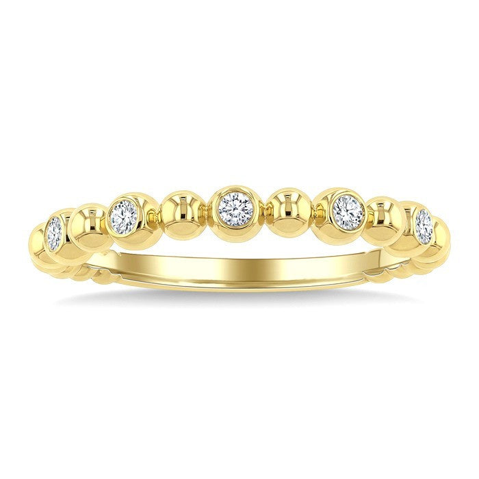 1/10 Ctw Bezel Set Round Cut Bead Bijoux Diamond Beaded Ring in 10K Yellow Gold