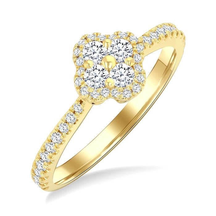 1/2 Ctw Clover Round Cut Diamond Fashion Ring in 14K Yellow Gold