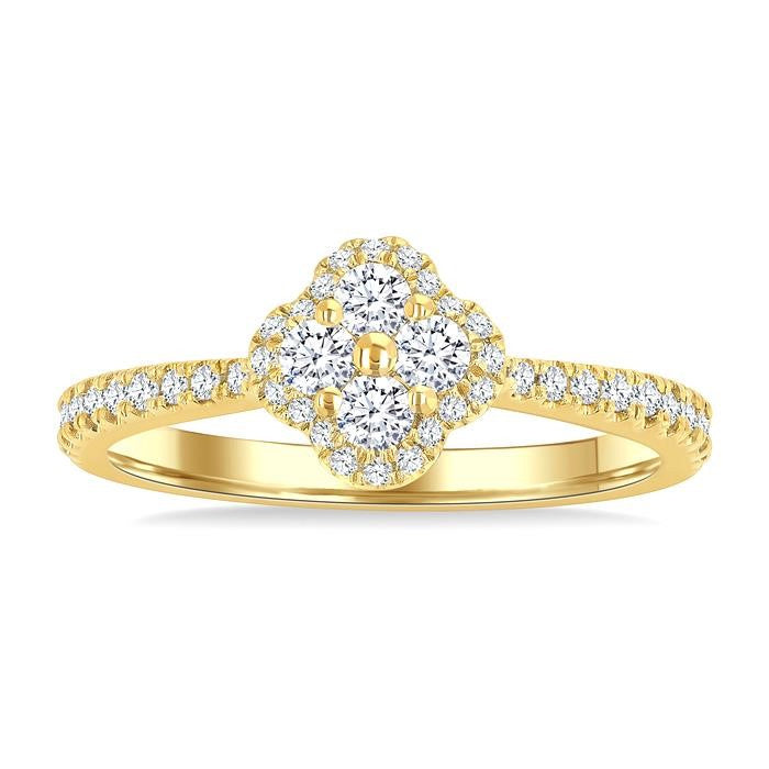 1/2 Ctw Clover Round Cut Diamond Fashion Ring in 14K Yellow Gold
